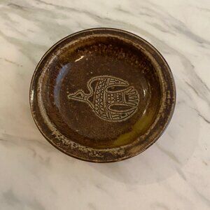 Taize Pottery Stoneware Finger Bowl Bird Design Made In France